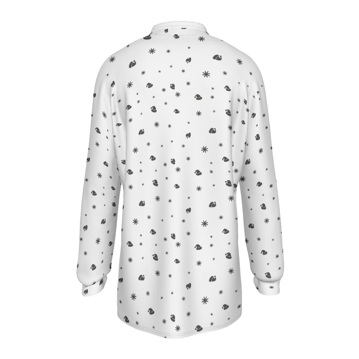 Men's Long Sleeve Christmas Polo Shirt - Snowflakes and Hats - Festive Style