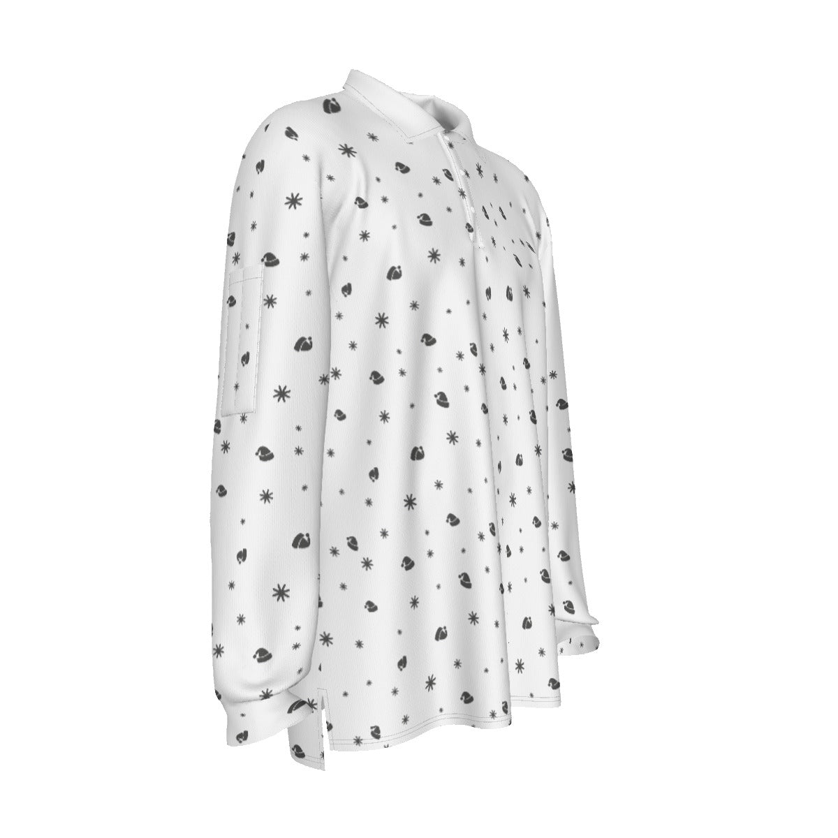 Men's Long Sleeve Christmas Polo Shirt - Snowflakes and Hats - Festive Style