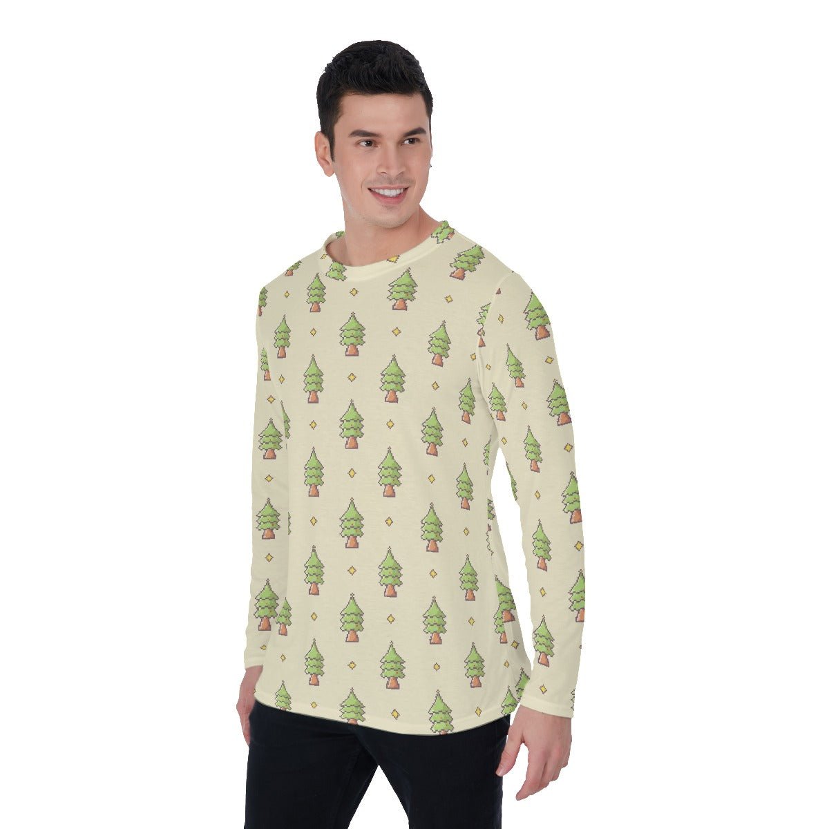Men's Long Sleeve Christmas T-Shirt - 16-Bit Christmas Trees - Festive Style