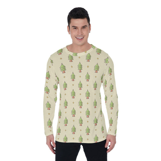 Men's Long Sleeve Christmas T-Shirt - 16-Bit Christmas Trees - Festive Style