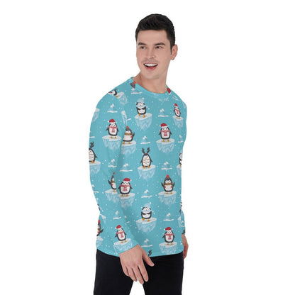Men's Long Sleeve Christmas T-Shirt - Icy Penguins - Festive Style