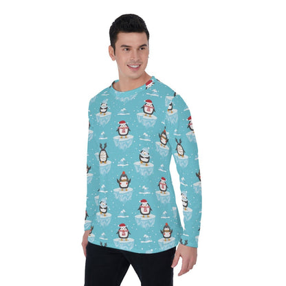 Men's Long Sleeve Christmas T-Shirt - Icy Penguins - Festive Style