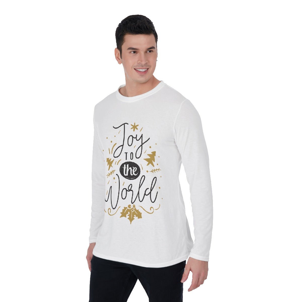 Men's Long Sleeve Christmas T-Shirt - Joy to the World - Festive Style