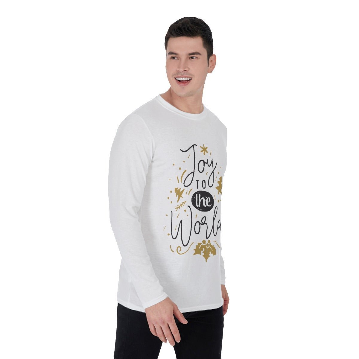 Men's Long Sleeve Christmas T-Shirt - Joy to the World - Festive Style