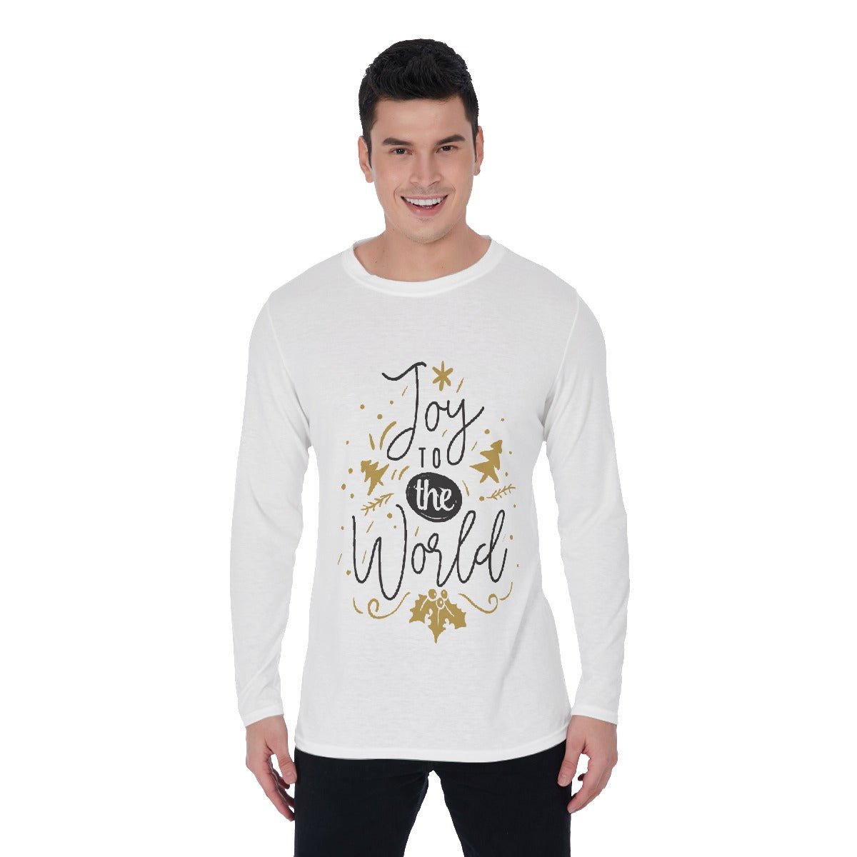 Men's Long Sleeve Christmas T-Shirt - Joy to the World - Festive Style