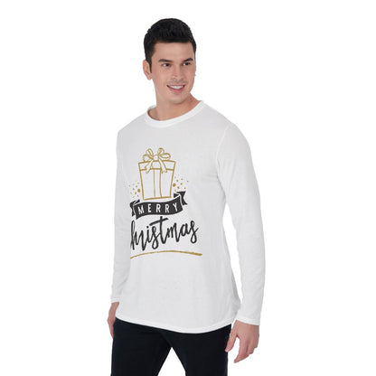 Men's Long Sleeve Christmas T-Shirt - Merry Christmas - Gold Present - Festive Style