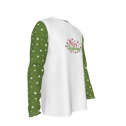 Men's Long Sleeve Christmas T-Shirt - Merry Christmas - Green Sleeves - Festive Style