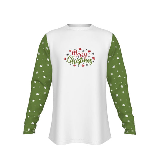 Men's Long Sleeve Christmas T-Shirt - Merry Christmas - Green Sleeves - Festive Style