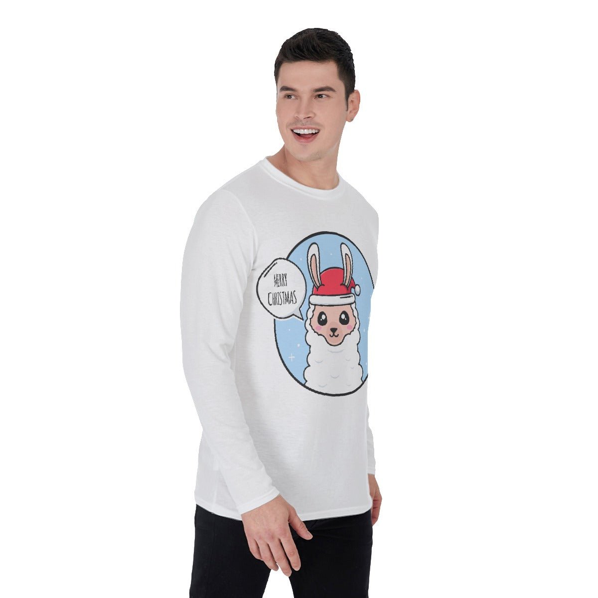 Men's Long Sleeve Christmas T-Shirt - Merry Llama - Festive Style