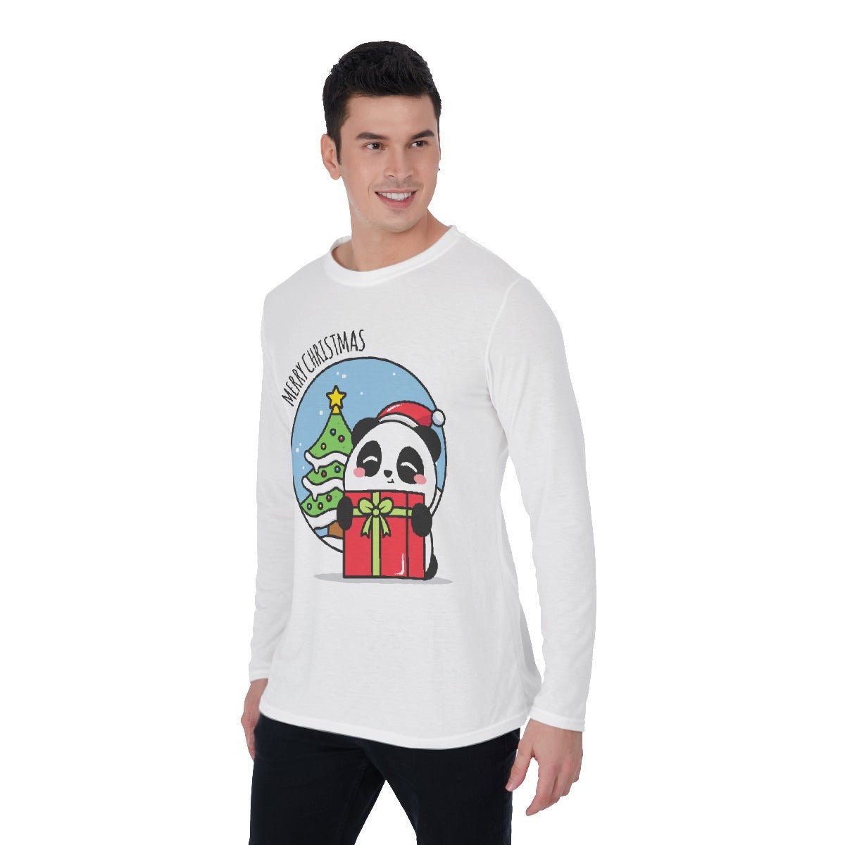 Men's Long Sleeve Christmas T-Shirt - Merry Panda - Festive Style