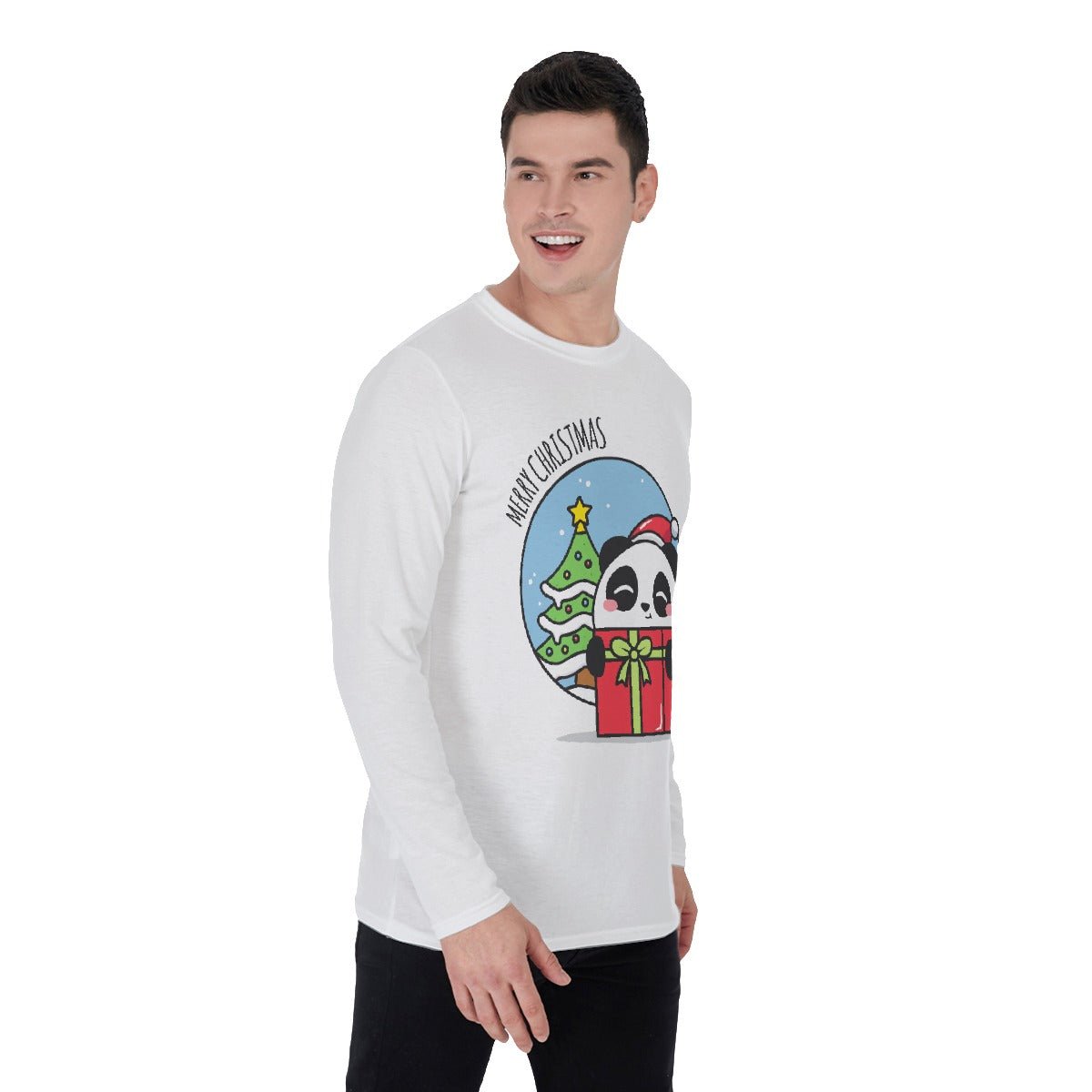 Men's Long Sleeve Christmas T-Shirt - Merry Panda - Festive Style