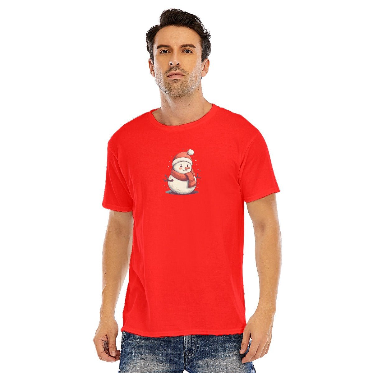 Mens Short Sleeve Christmas Tee - Front and Back - Snowman - Festive Style