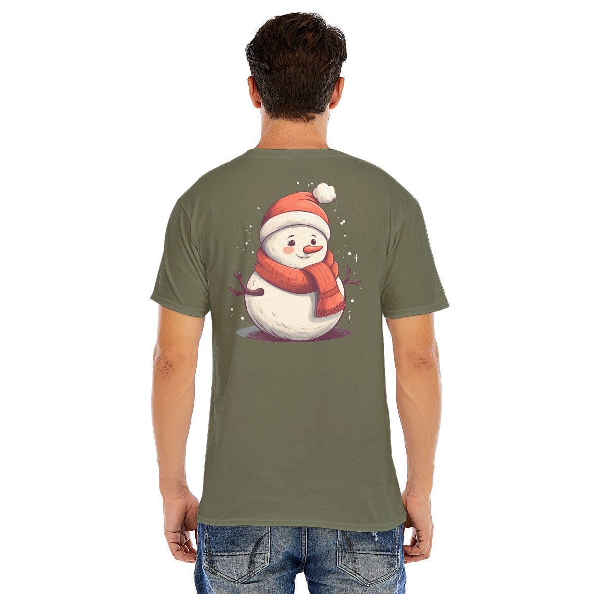 Mens Short Sleeve Christmas Tee - Front and Back - Snowman - Festive Style