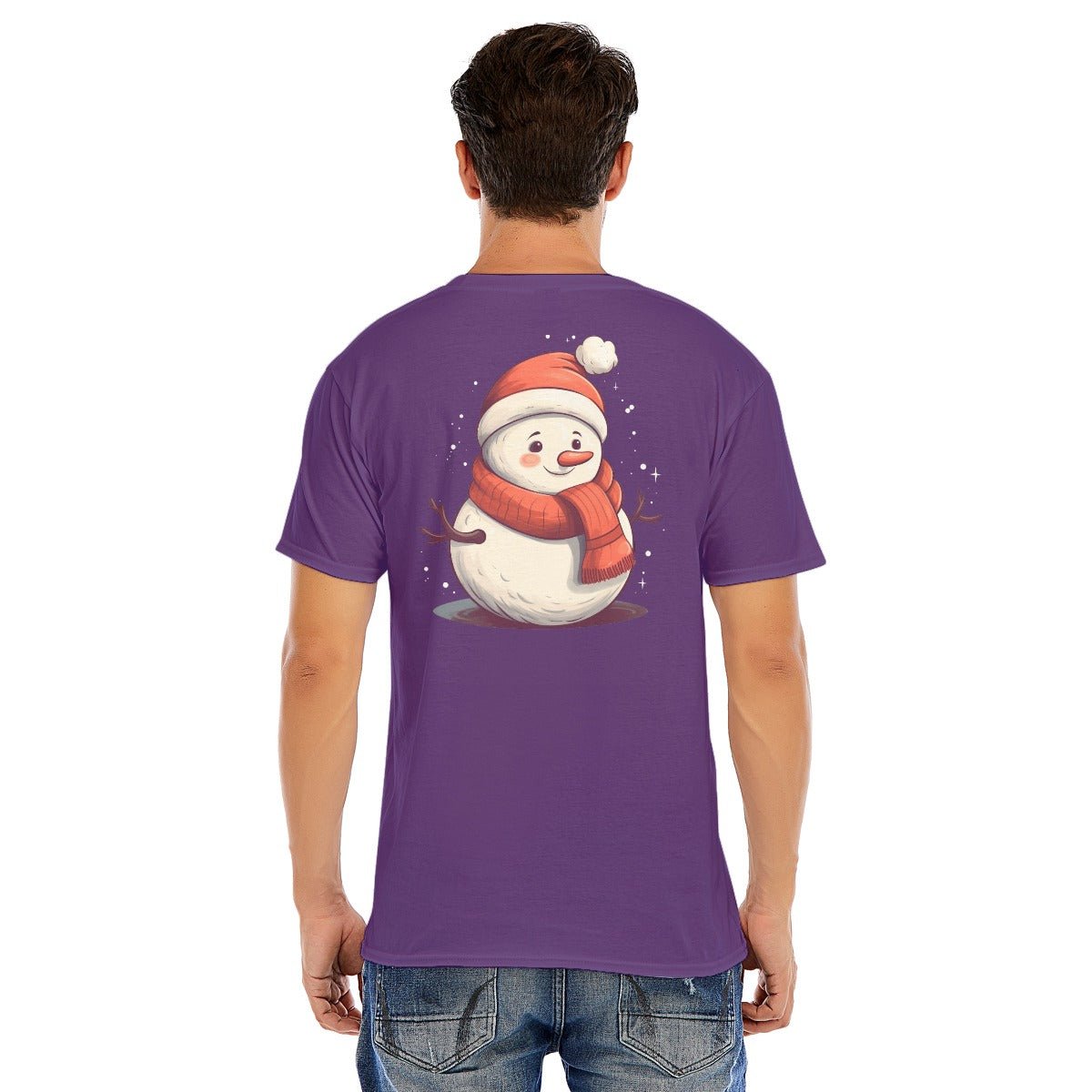 Mens Short Sleeve Christmas Tee - Front and Back - Snowman - Festive Style