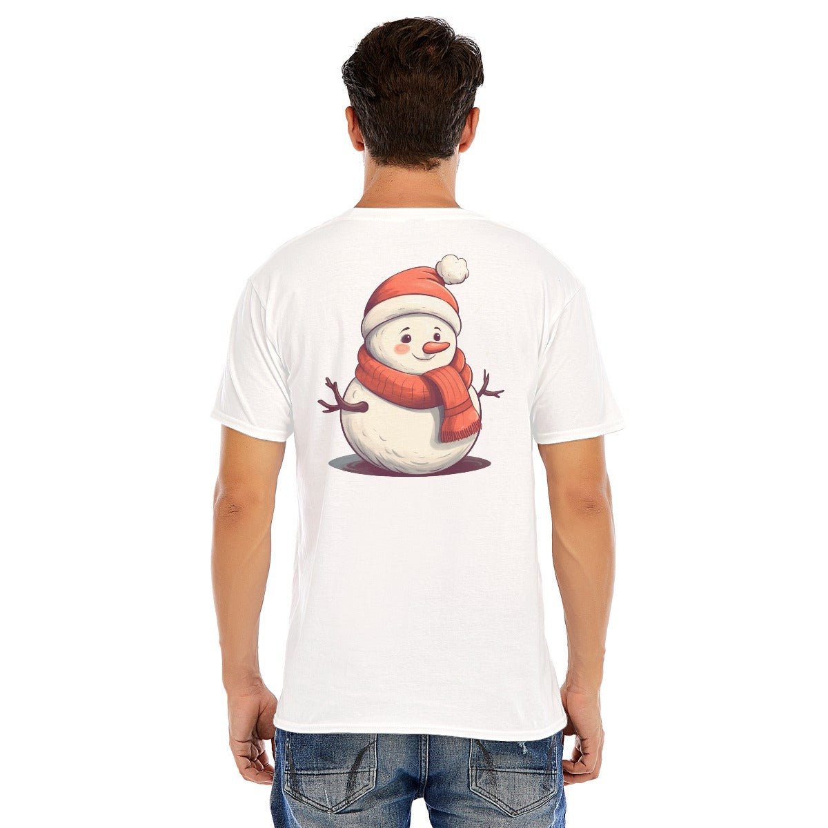 Mens Short Sleeve Christmas Tee - Front and Back - Snowman - Festive Style