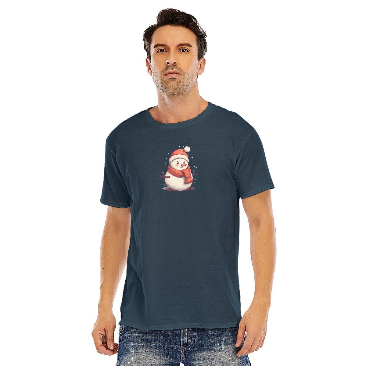 Mens Short Sleeve Christmas Tee - Front and Back - Snowman - Festive Style