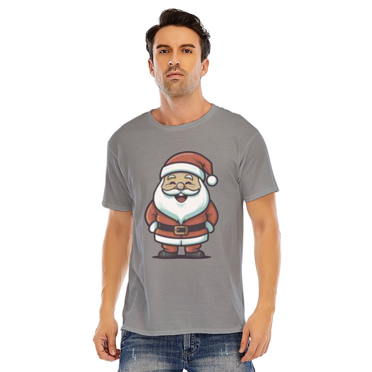 Mens Short Sleeve Christmas Tee - Halftone Santa - Festive Style