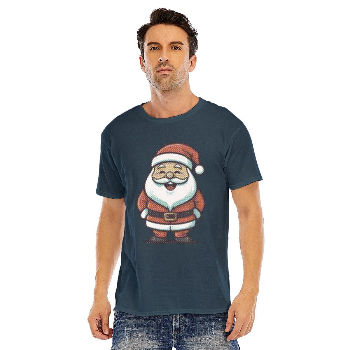 Mens Short Sleeve Christmas Tee - Halftone Santa - Festive Style