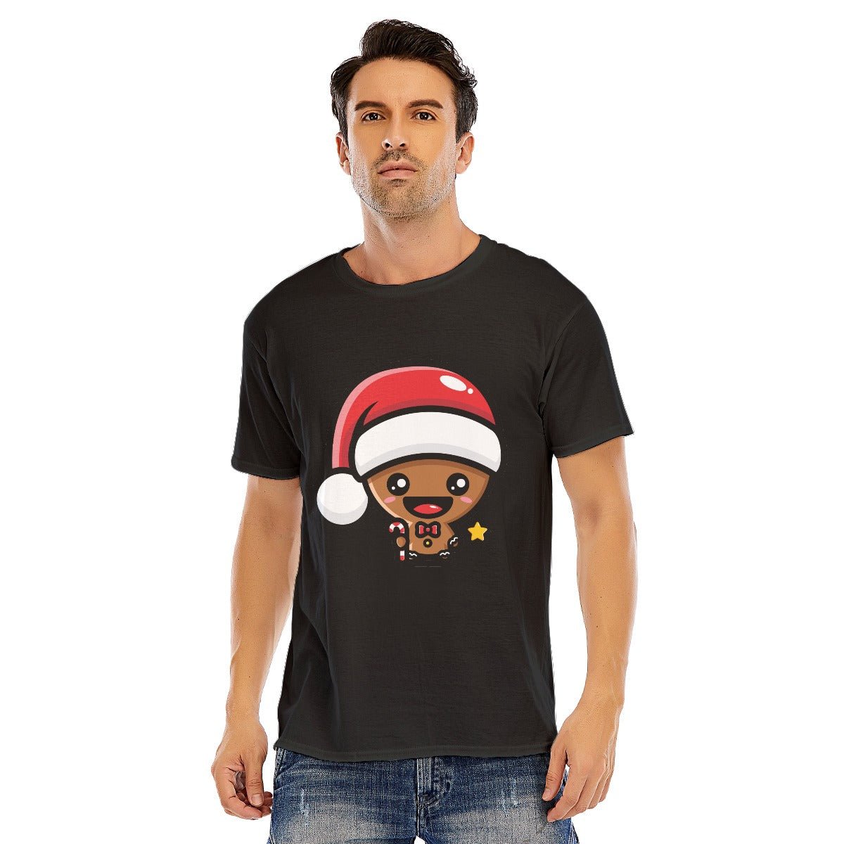 Mens Short Sleeve Christmas Tee - Kawaii Gingerbread Man - Festive Style