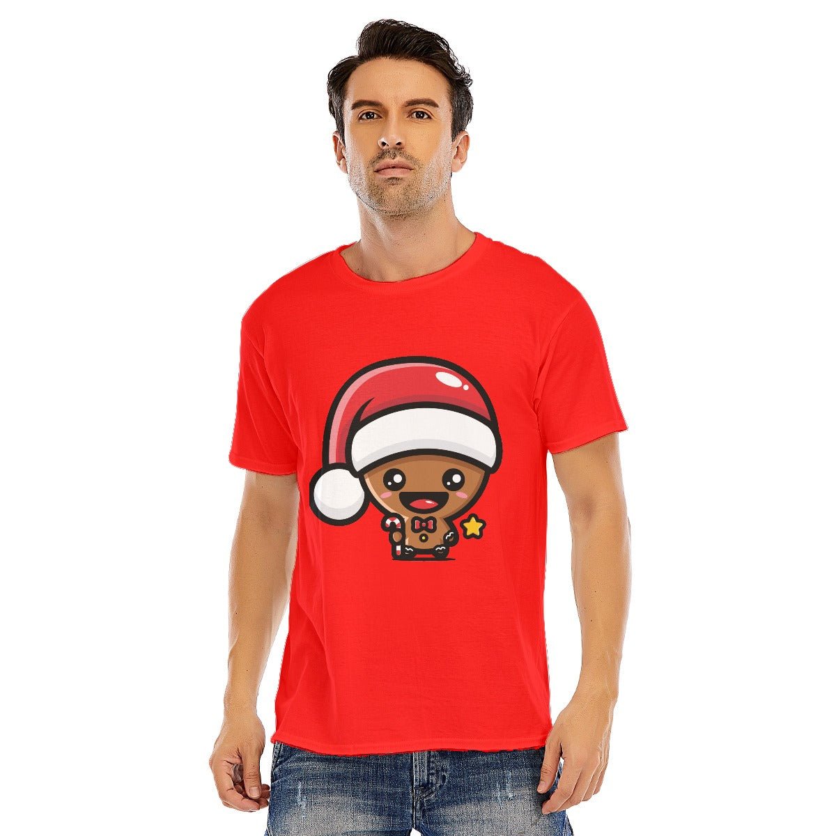 Mens Short Sleeve Christmas Tee - Kawaii Gingerbread Man - Festive Style