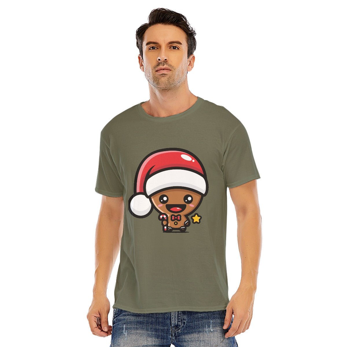 Mens Short Sleeve Christmas Tee - Kawaii Gingerbread Man - Festive Style