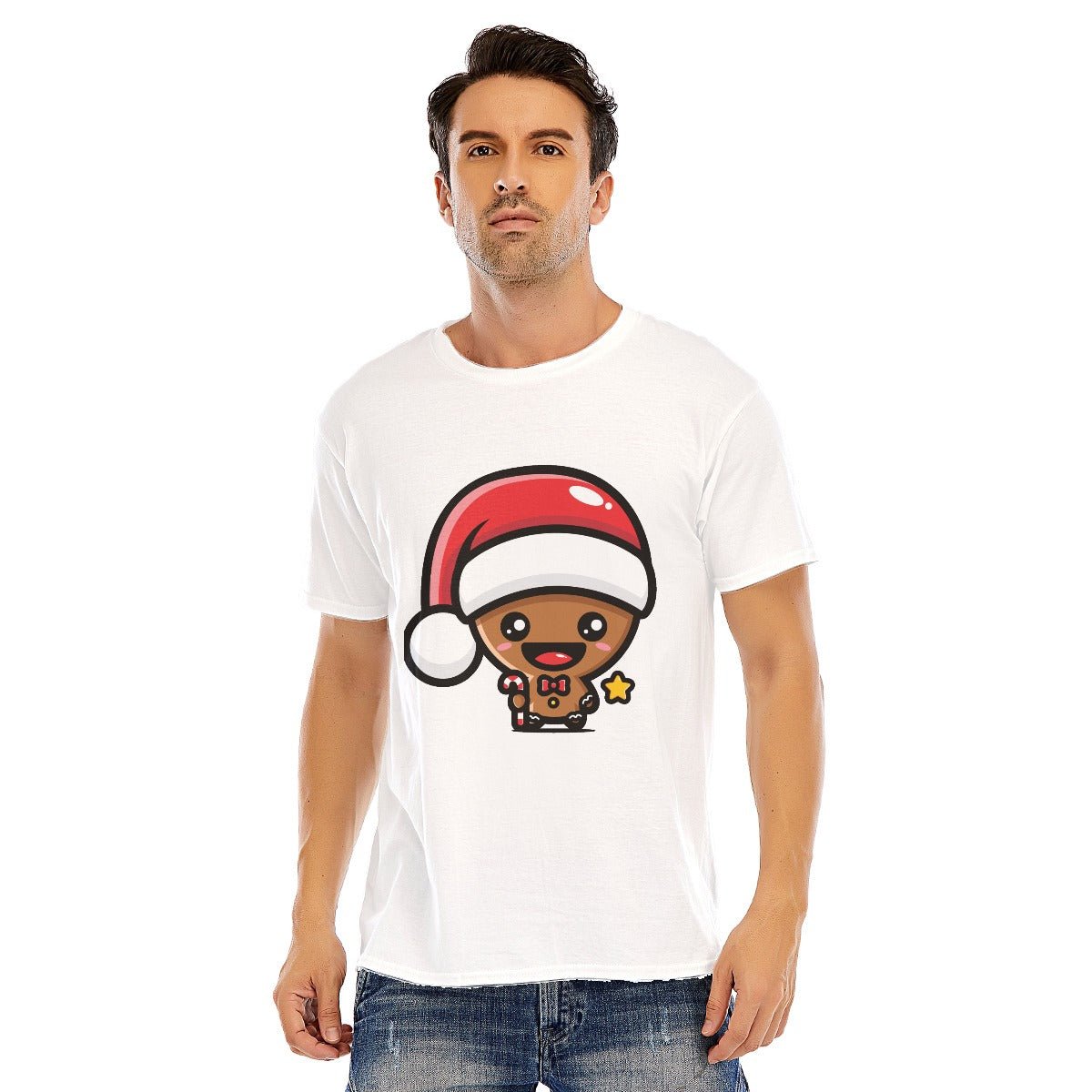 Mens Short Sleeve Christmas Tee - Kawaii Gingerbread Man - Festive Style