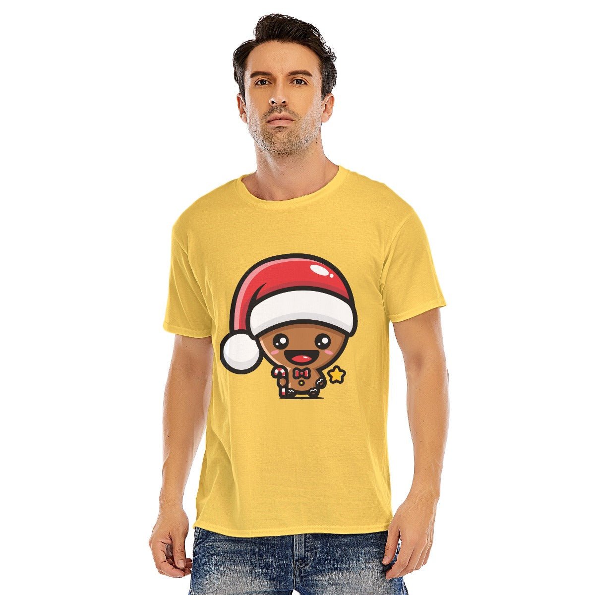 Mens Short Sleeve Christmas Tee - Kawaii Gingerbread Man - Festive Style