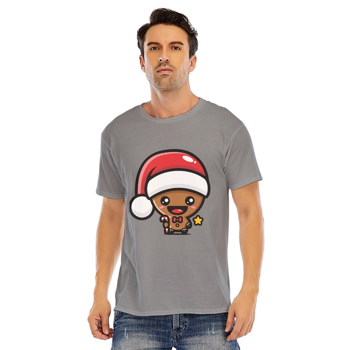 Mens Short Sleeve Christmas Tee - Kawaii Gingerbread Man - Festive Style