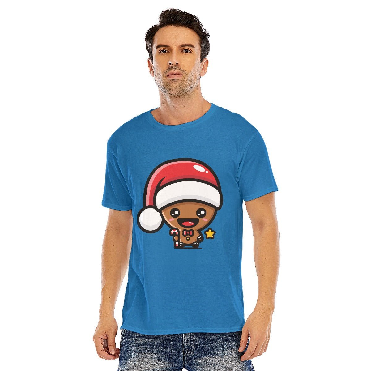 Mens Short Sleeve Christmas Tee - Kawaii Gingerbread Man - Festive Style