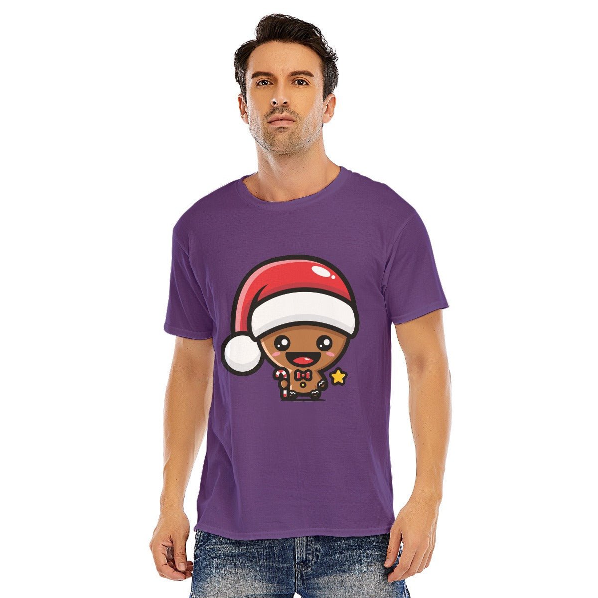Mens Short Sleeve Christmas Tee - Kawaii Gingerbread Man - Festive Style