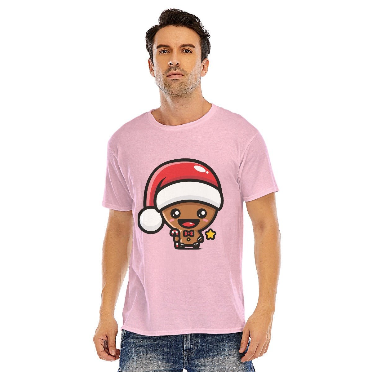 Mens Short Sleeve Christmas Tee - Kawaii Gingerbread Man - Festive Style