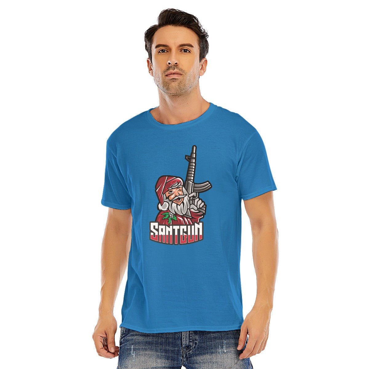 Mens Short Sleeve Christmas Tee - Santa Gun - Festive Style