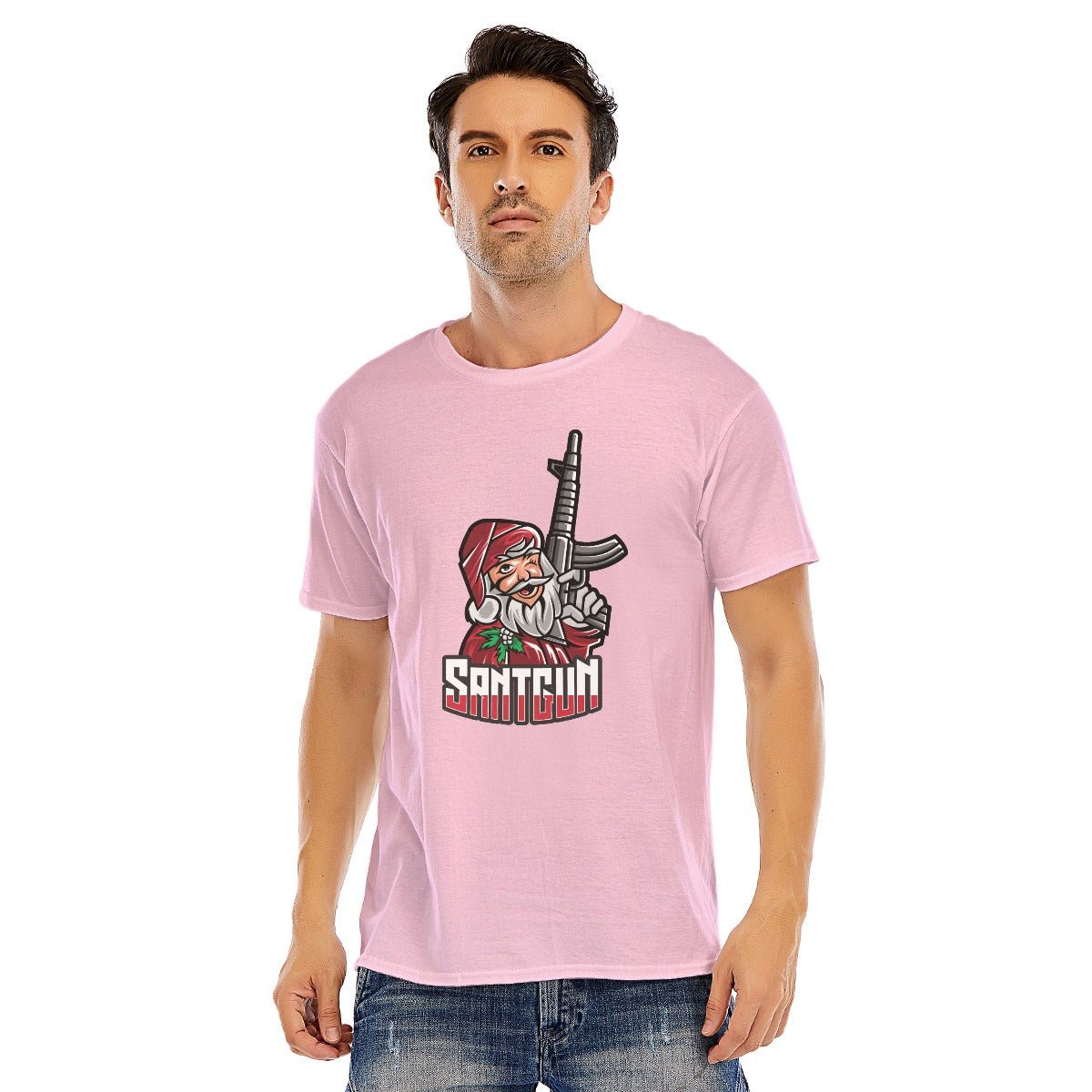 Mens Short Sleeve Christmas Tee - Santa Gun - Festive Style