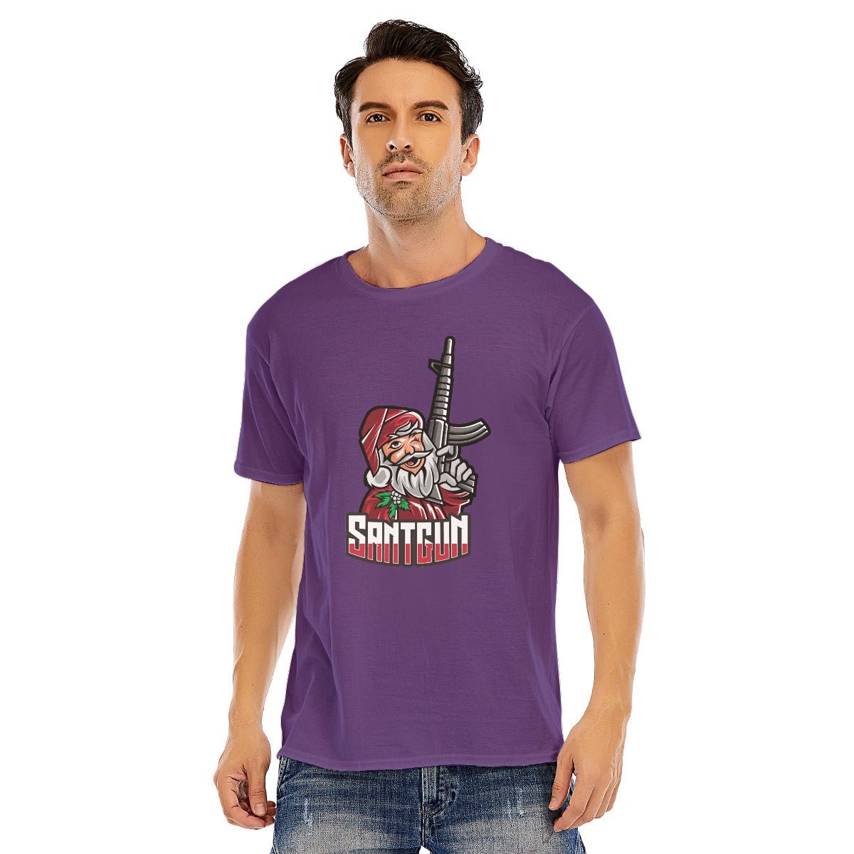Mens Short Sleeve Christmas Tee - Santa Gun - Festive Style