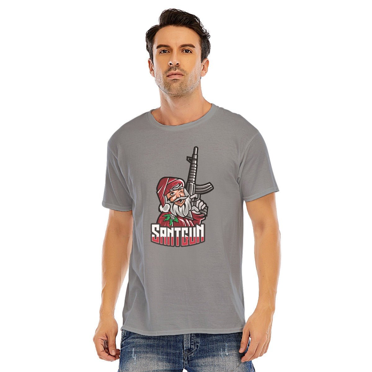 Mens Short Sleeve Christmas Tee - Santa Gun - Festive Style