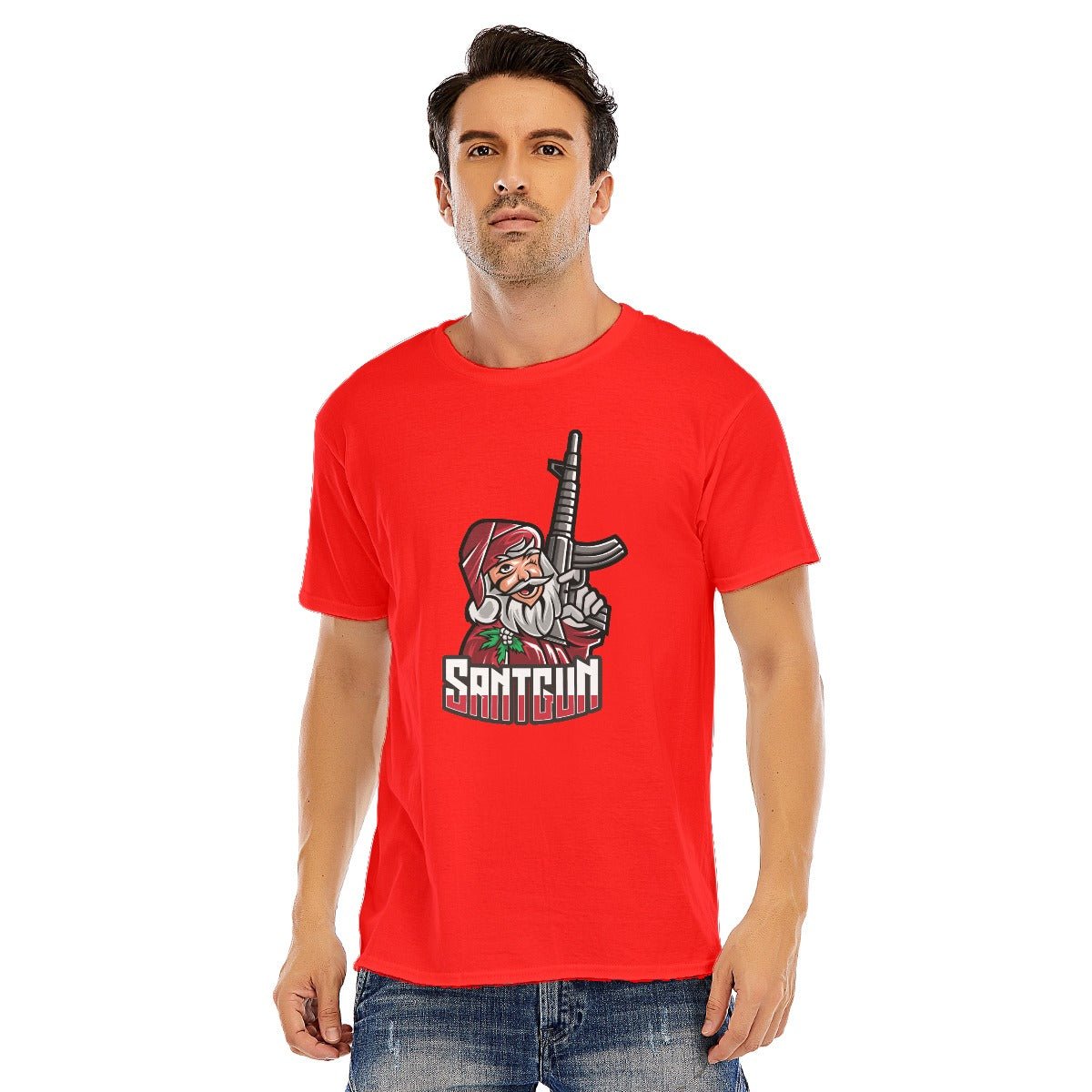 Mens Short Sleeve Christmas Tee - Santa Gun - Festive Style