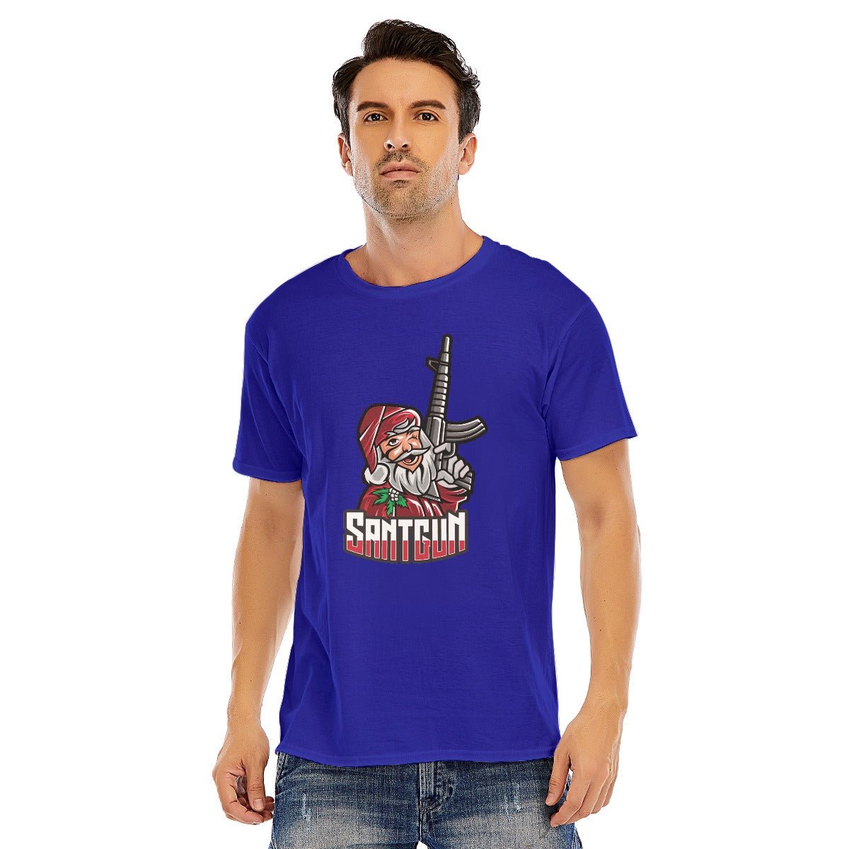 Mens Short Sleeve Christmas Tee - Santa Gun - Festive Style