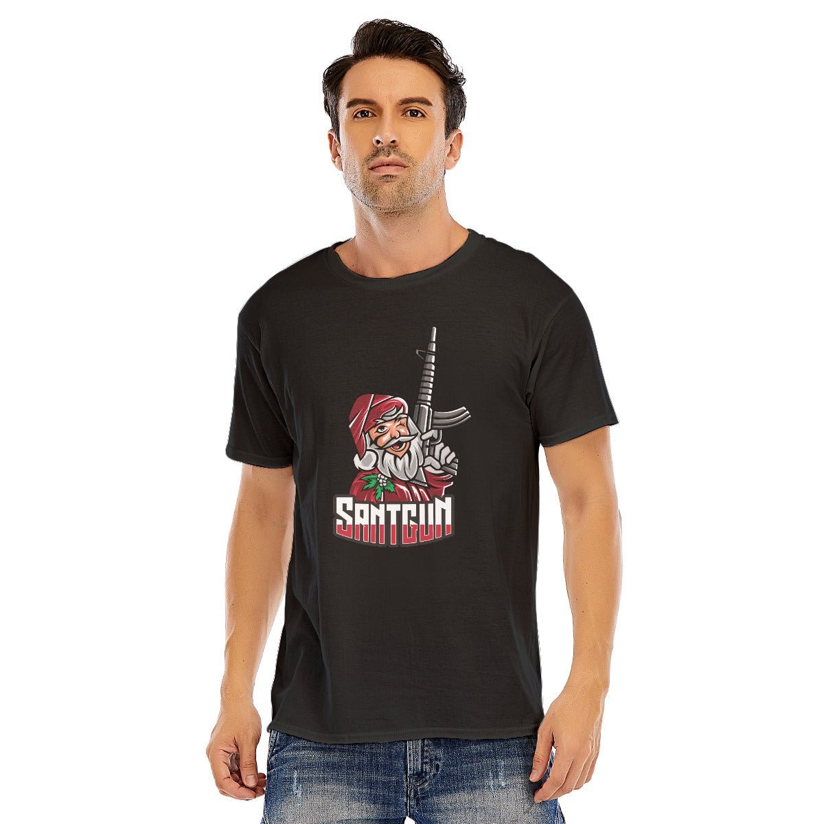 Mens Short Sleeve Christmas Tee - Santa Gun - Festive Style