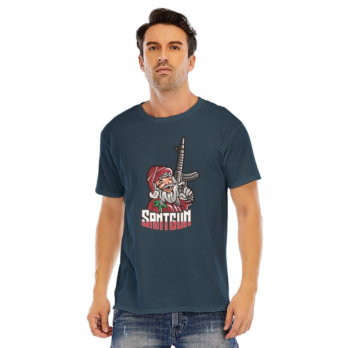 Mens Short Sleeve Christmas Tee - Santa Gun - Festive Style