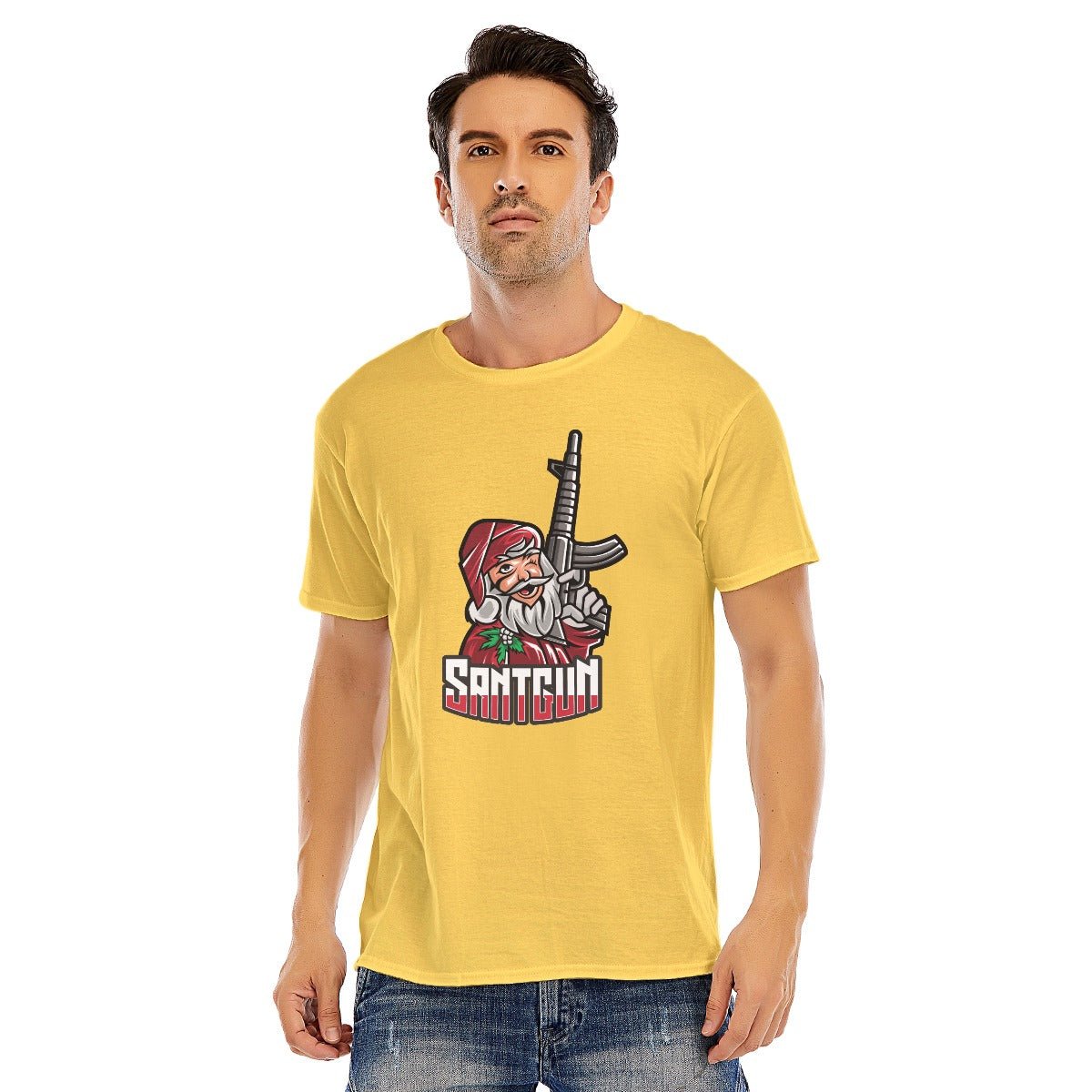 Mens Short Sleeve Christmas Tee - Santa Gun - Festive Style