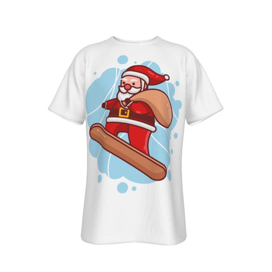 Mens Short Sleeve Christmas Tee - Santa Snowboarder - Festive Style