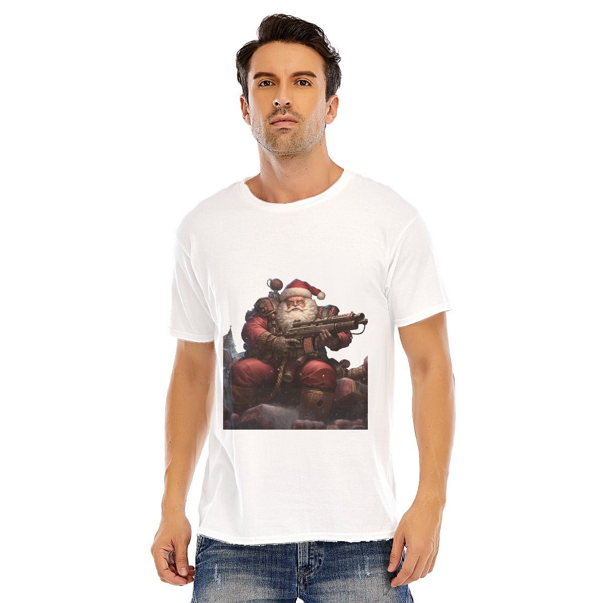 Mens Short Sleeve Christmas Tee - Santa War Hammer - Festive Style