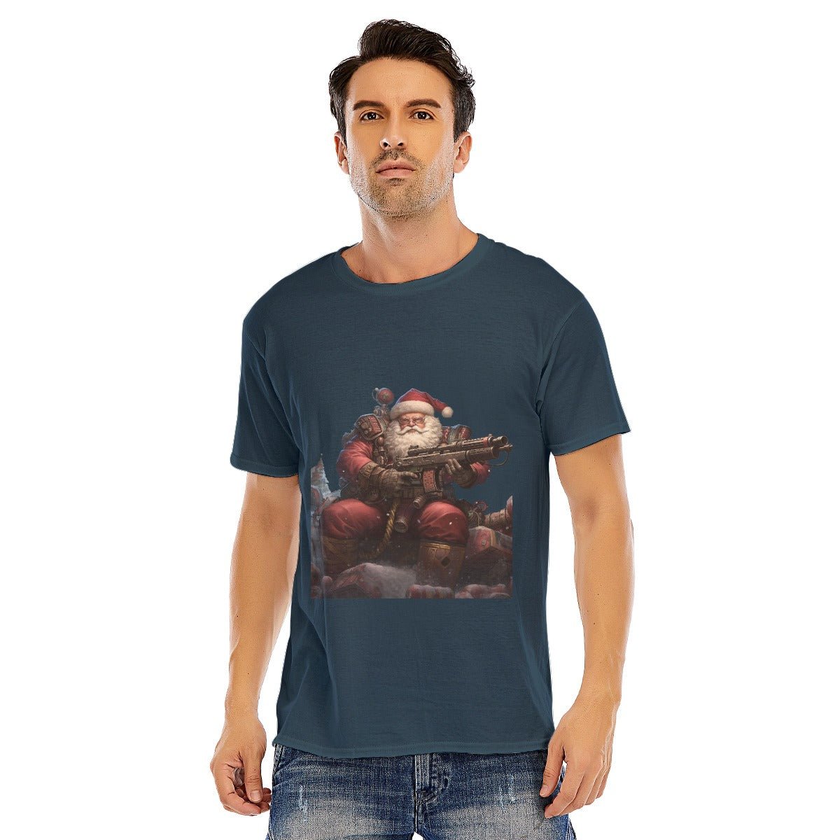 Mens Short Sleeve Christmas Tee - Santa War Hammer - Festive Style