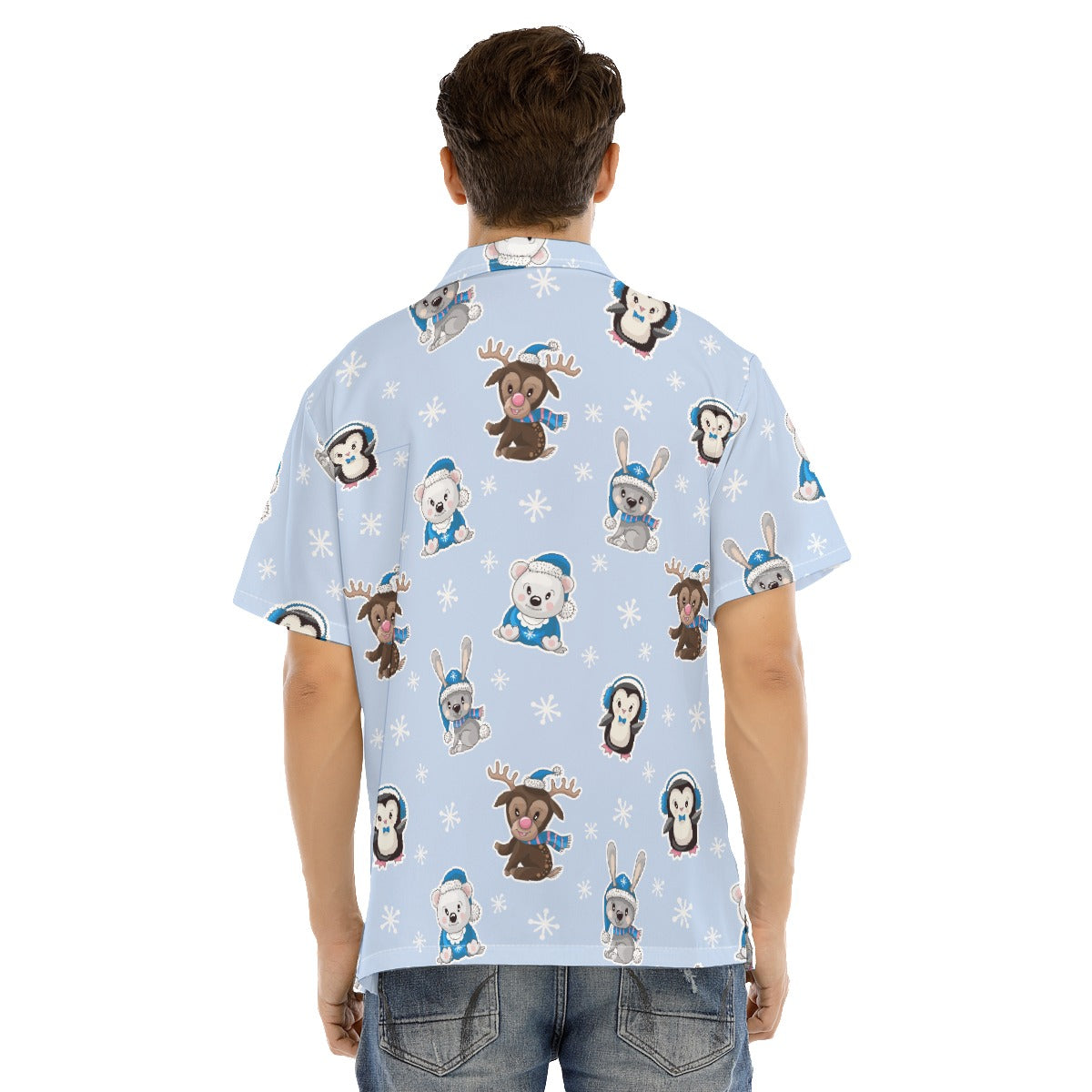 Men's Short Sleeve Christmas Shirt - Polar Blue
