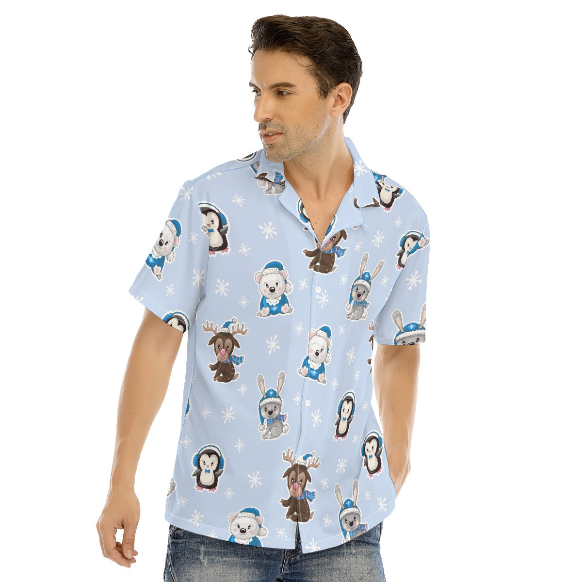Men's Short Sleeve Christmas Shirt - Polar Blue