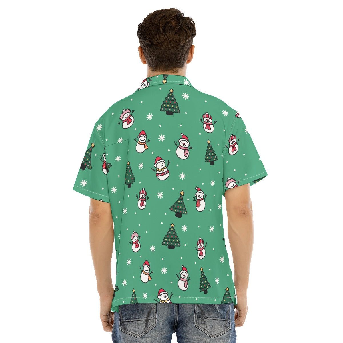 Men's Short Sleeve Christmas Shirt - Green Snowman