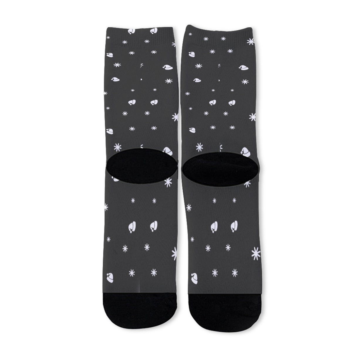 Unisex Long Socks - Black - Hats and Snowflakes - Festive Style