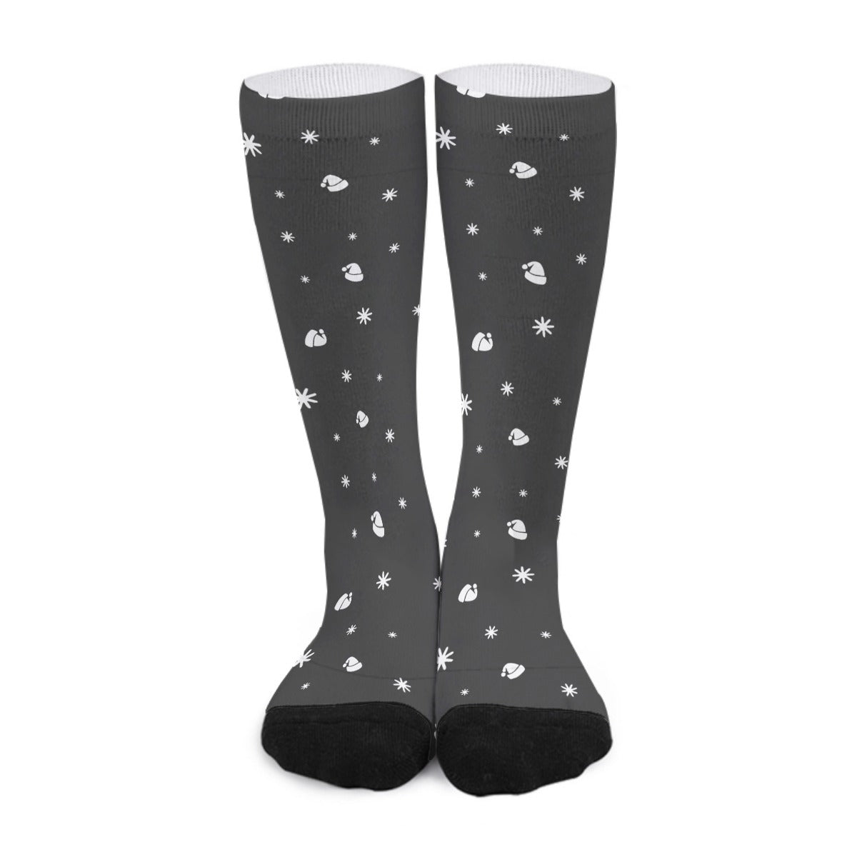 Unisex Long Socks - Black - Hats and Snowflakes - Festive Style