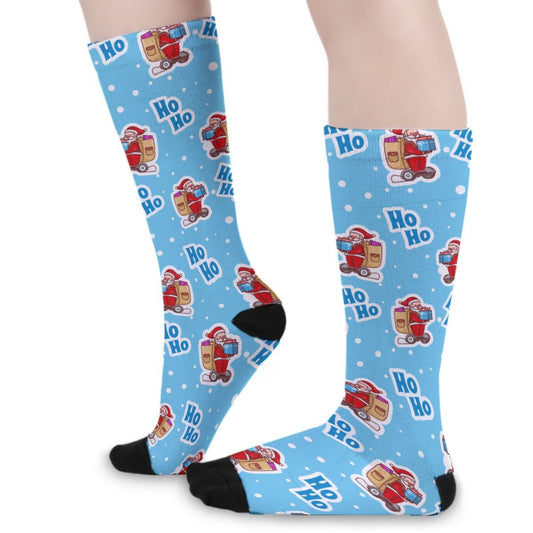 Unisex Long Socks - Blue "Ho-Ho" - Festive Style