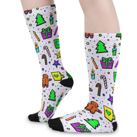 Unisex Long Socks - Bright Doodle - Festive Style